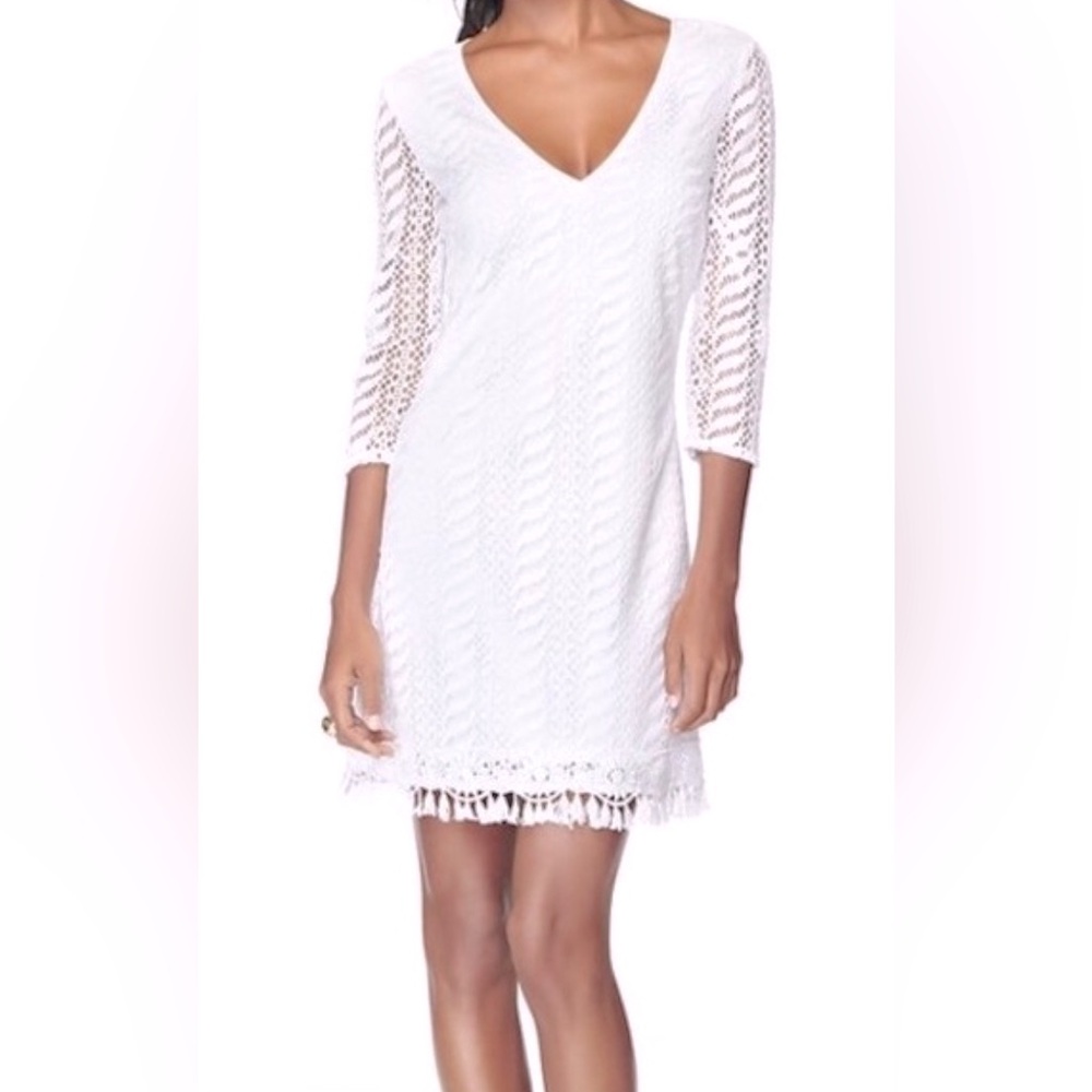 Lilly Pulitzer CROCHET ZEBRA LACE dress in Resort White-Size L - EUC
